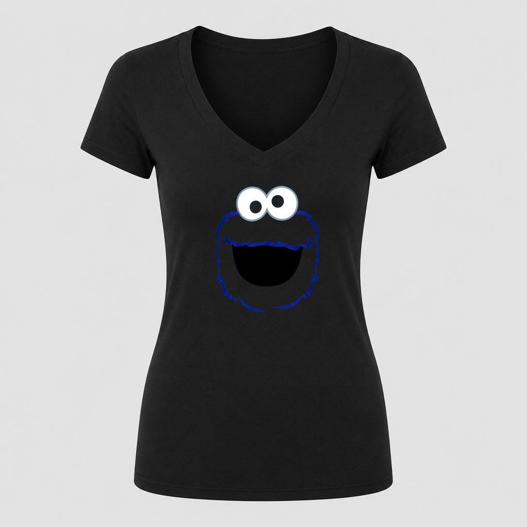 Women's Cookie Monster V Neck T-Shirt in black