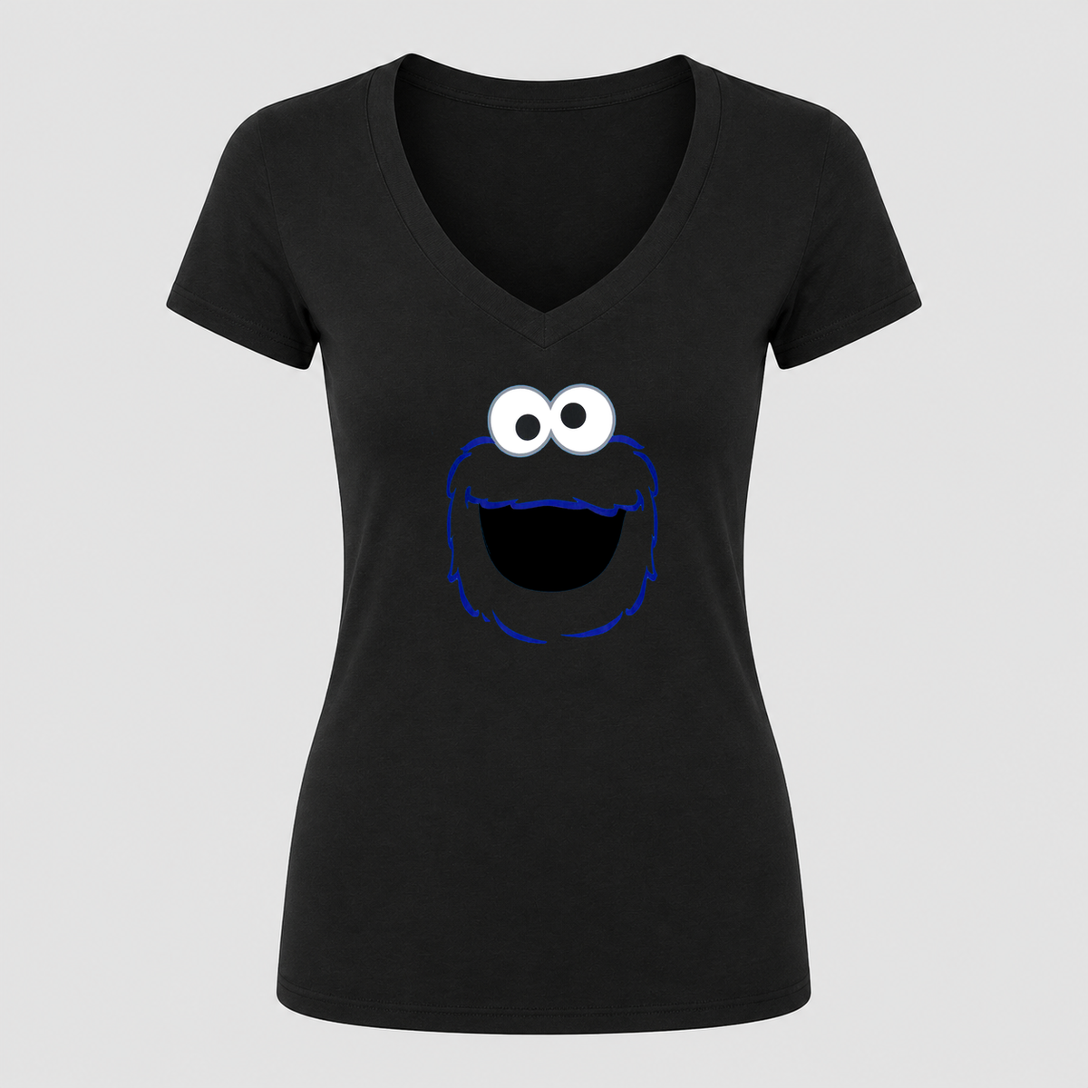 Women's Cookie Monster V Neck T-Shirt in black