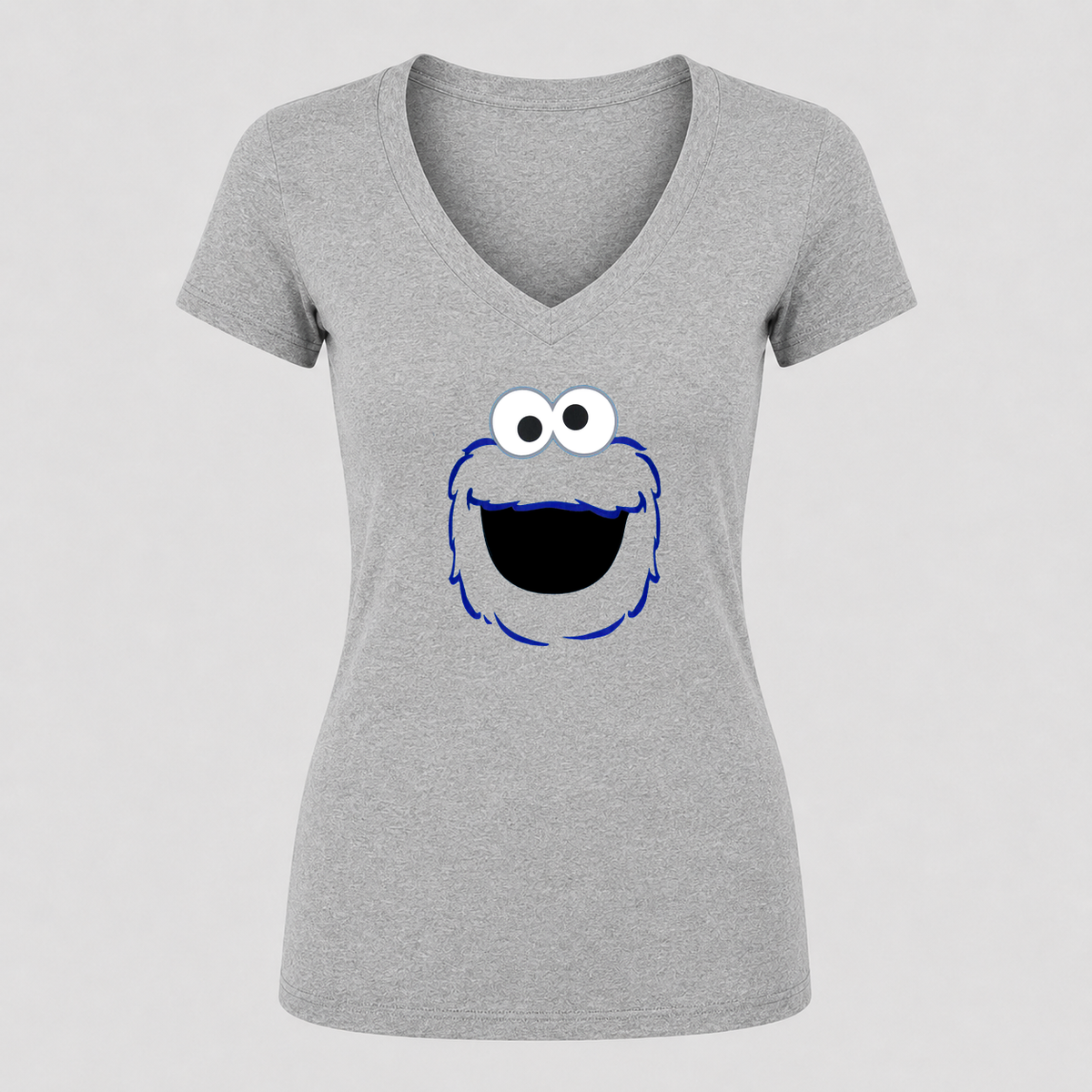 Women's Cookie Monster V Neck T-Shirt in gray