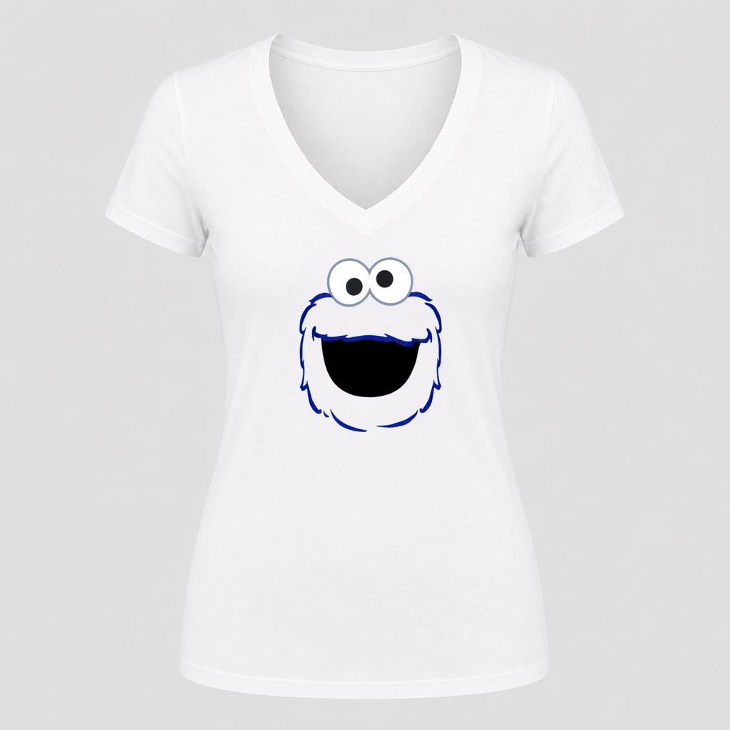 Women's Cookie Monster V Neck T-Shirt in white