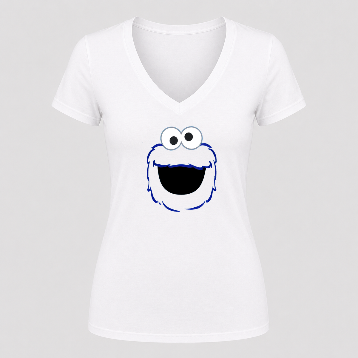 Women's Cookie Monster V Neck T-Shirt in white
