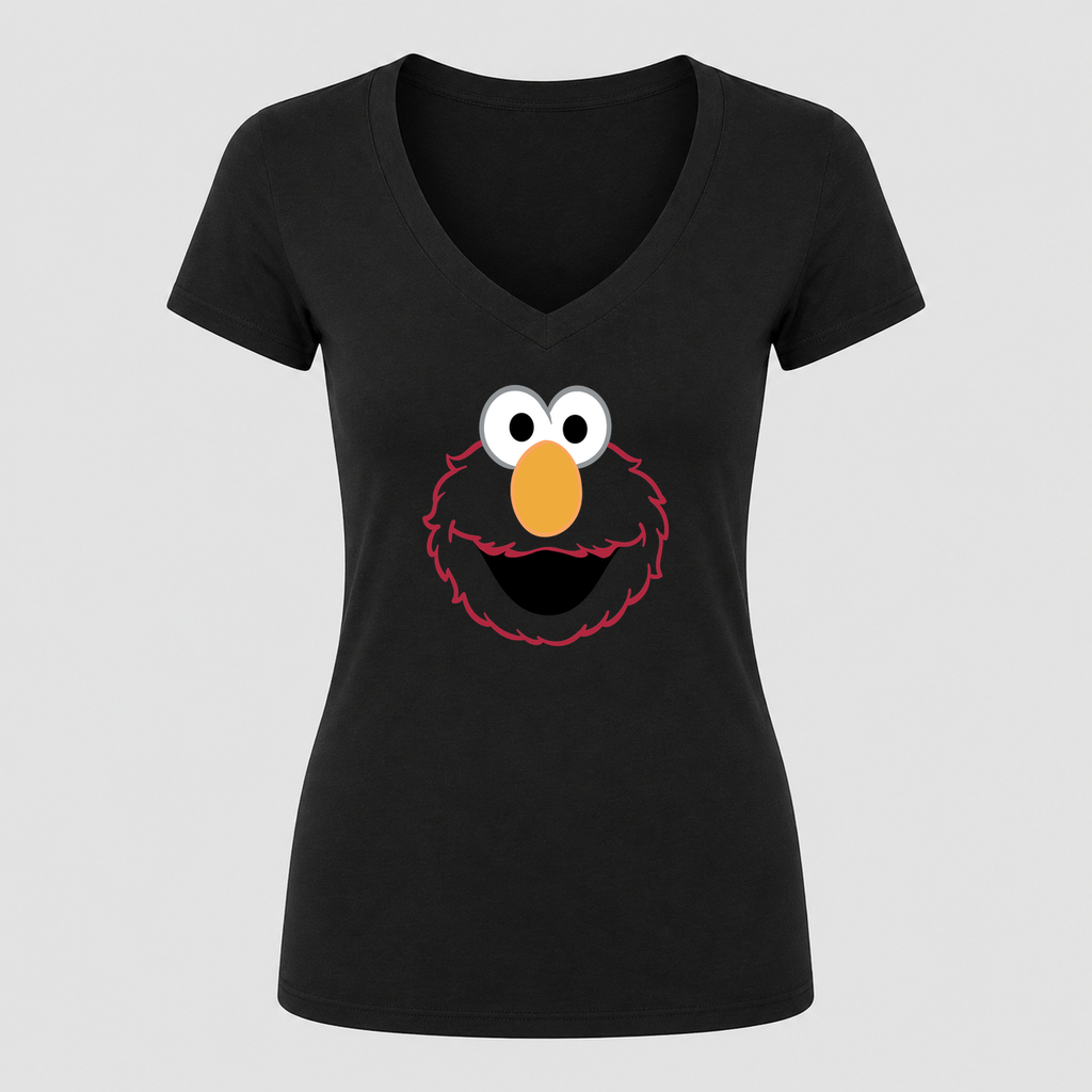 Women's Elmo Face V Neck T-Shirt in black