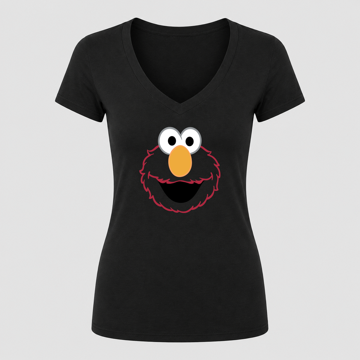 Women's Elmo Face V Neck T-Shirt in black