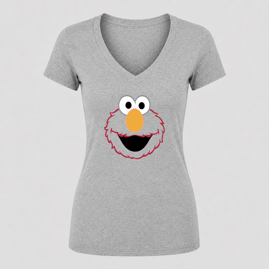 Women's Elmo Face V Neck T-Shirt in gray