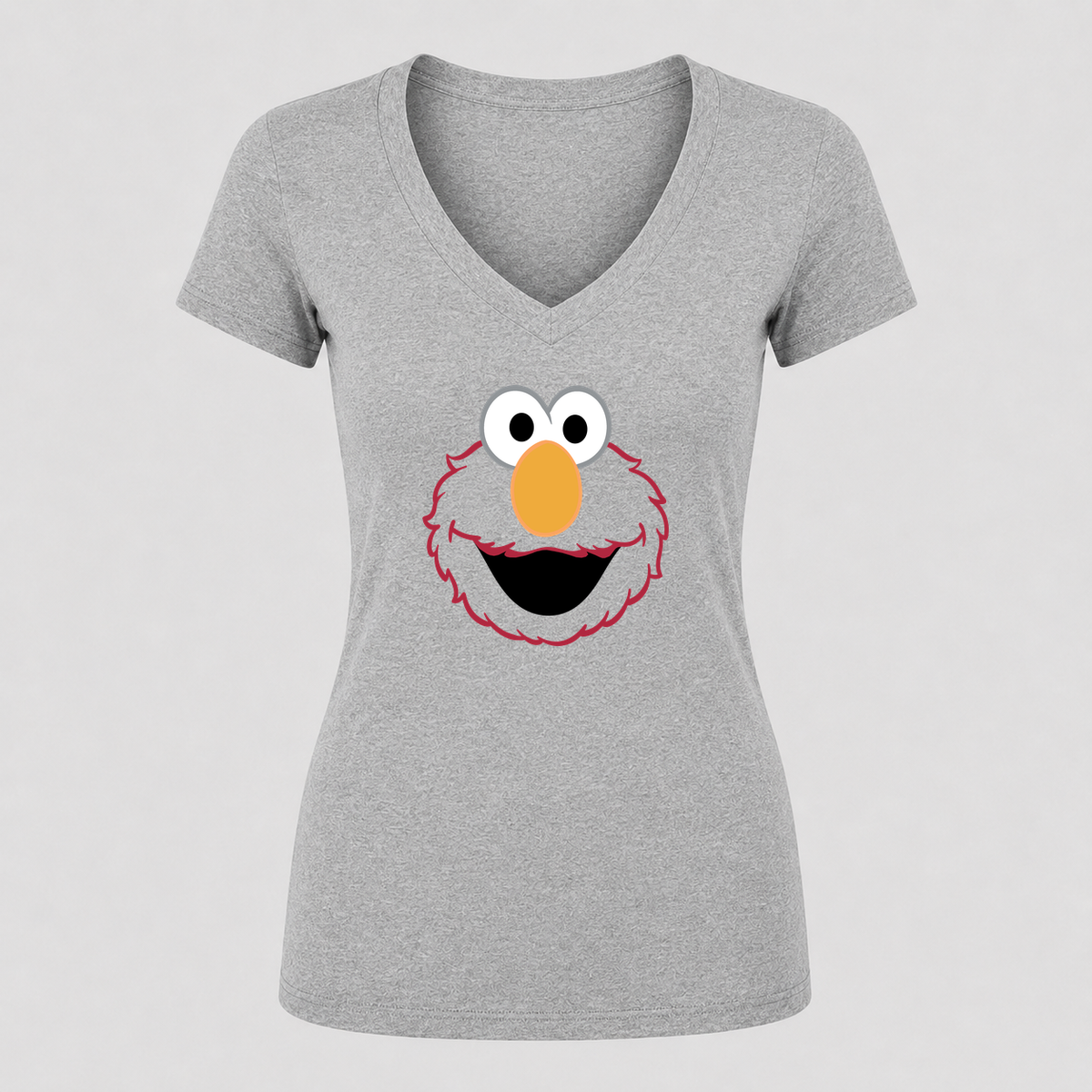 Women's Elmo Face V Neck T-Shirt in gray