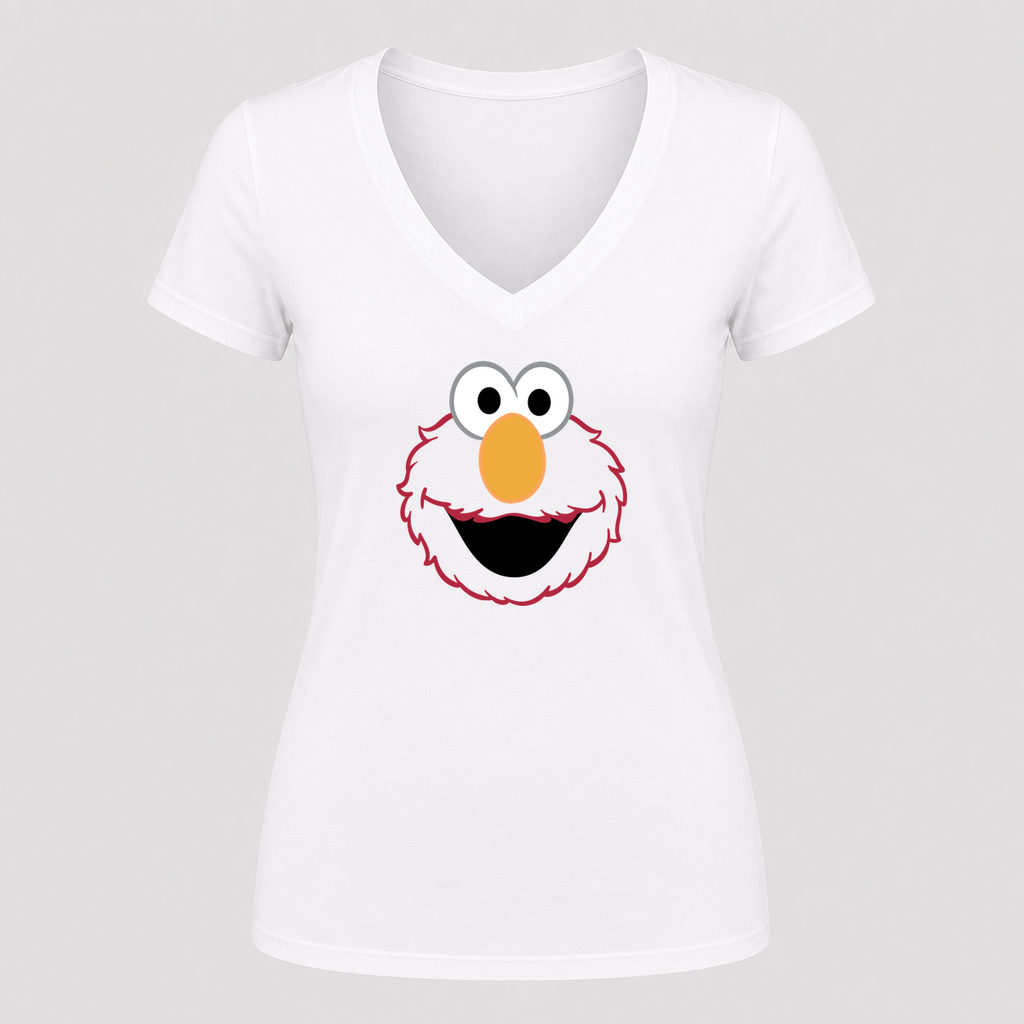 Women's Elmo Face V Neck T-Shirt in white