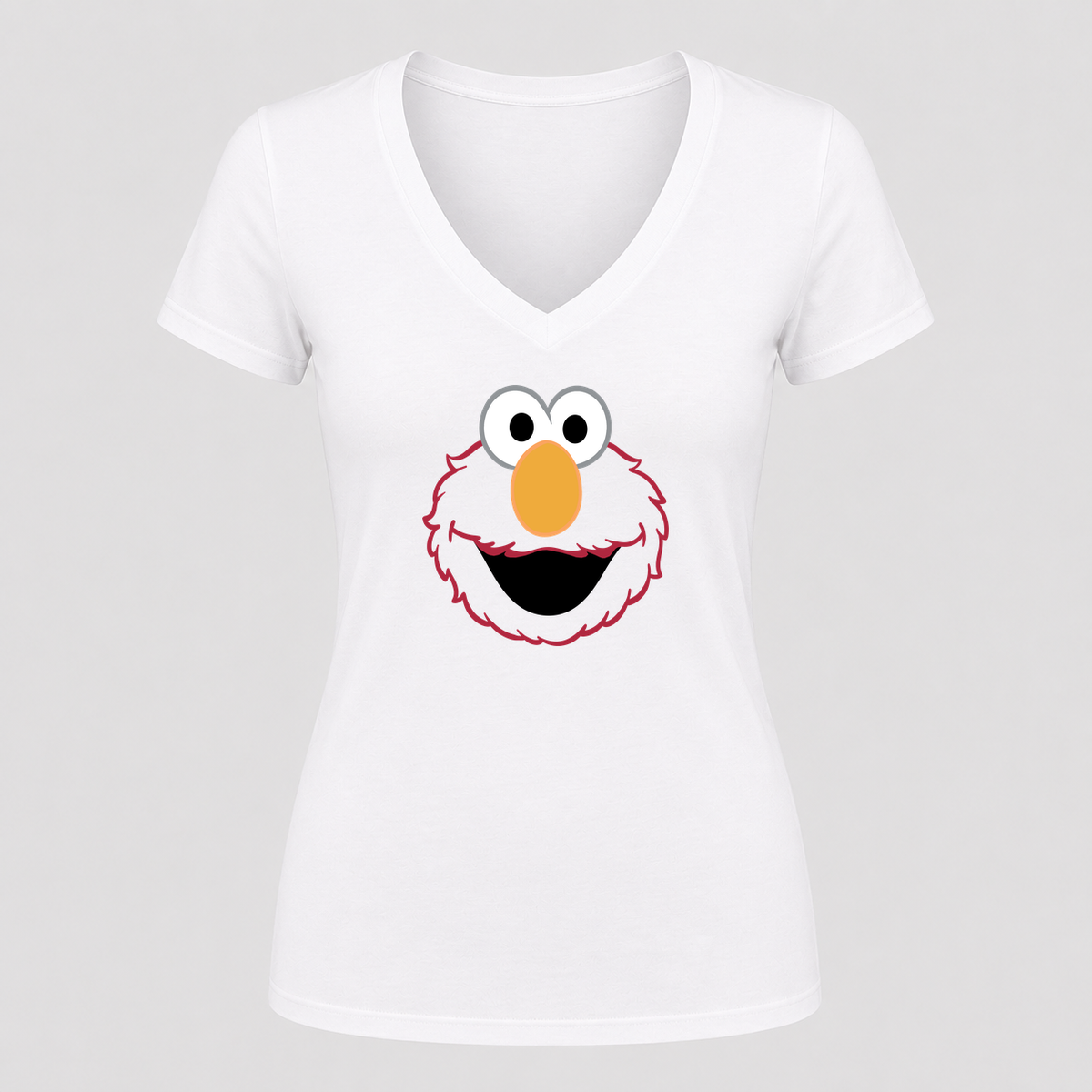 Women's Elmo Face V Neck T-Shirt in white