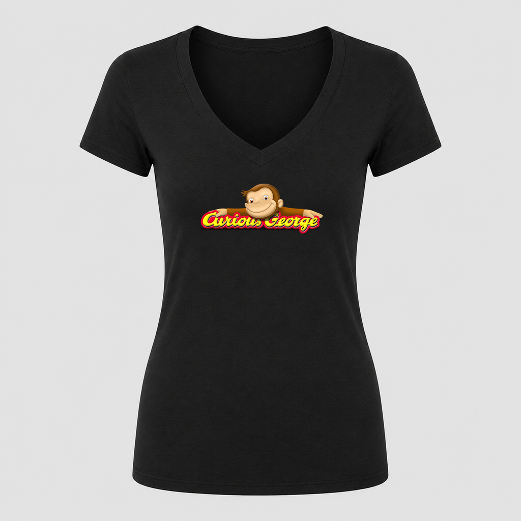 Women's Curious George V Neck T-Shirt in black