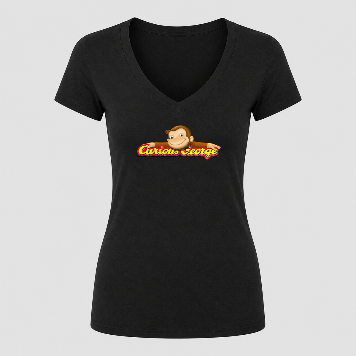 Women's Curious George V Neck T-Shirt in black