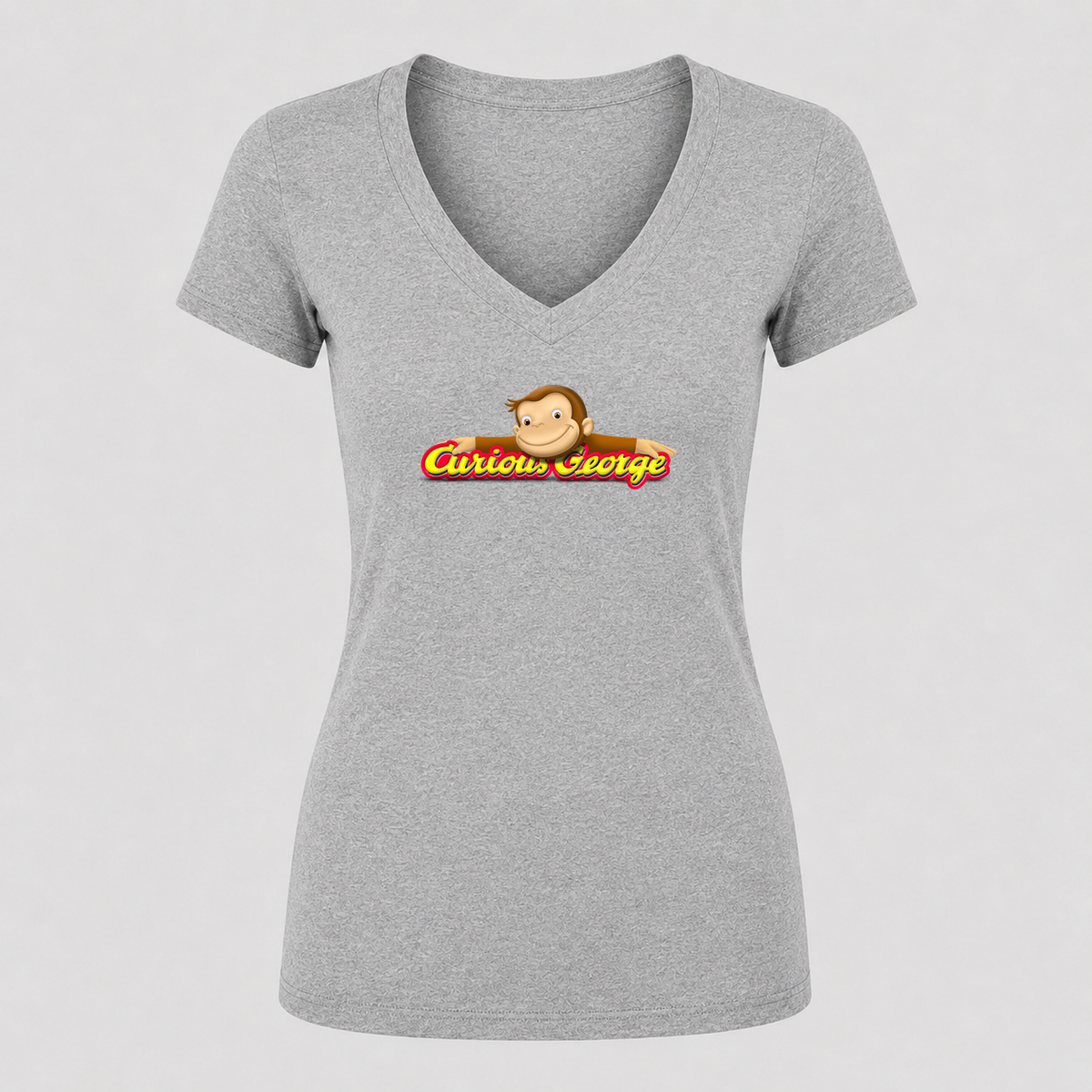 Women's Curious George V Neck T-Shirt in gray