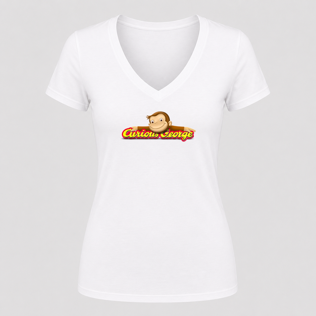 Women's Curious George V Neck T-Shirt in white