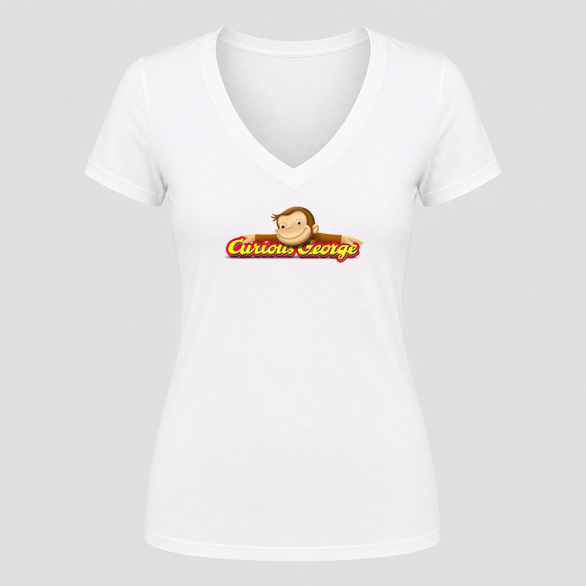 Women's Curious George V Neck T-Shirt in white