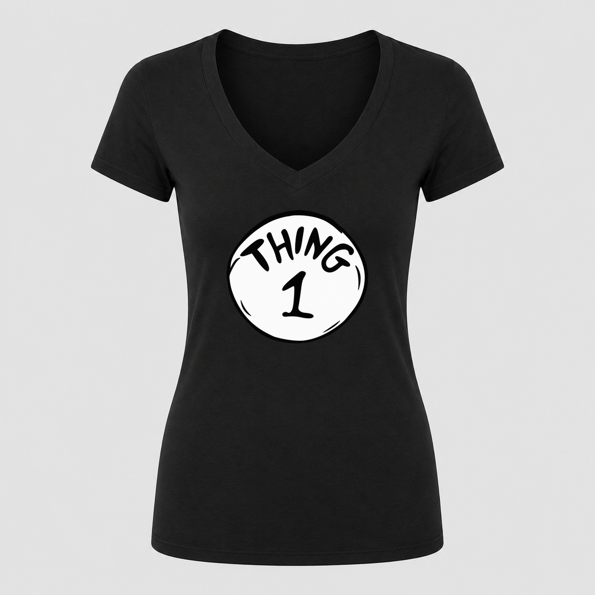 Women's Dr. Seuss Thing 1 V Neck T-Shirt in black
