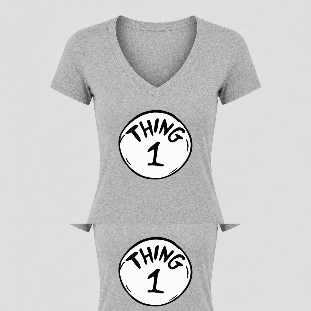 Women's Dr. Seuss Thing 1 V Neck T-Shirt in gray