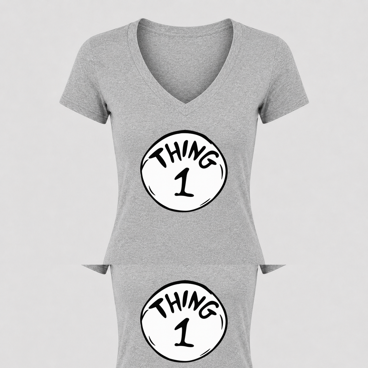 Women's Dr. Seuss Thing 1 V Neck T-Shirt in gray