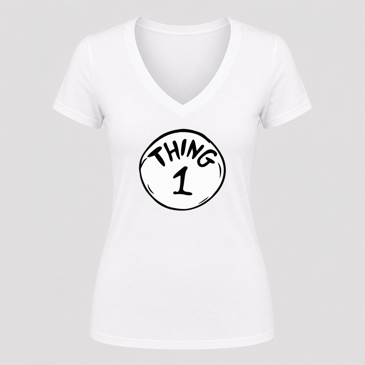 Women's Dr. Seuss Thing 1 V Neck T-Shirt in white