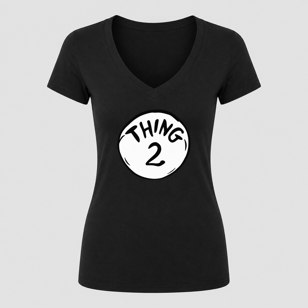 Women's Dr. Seuss Thing 2 V Neck T-Shirt in black