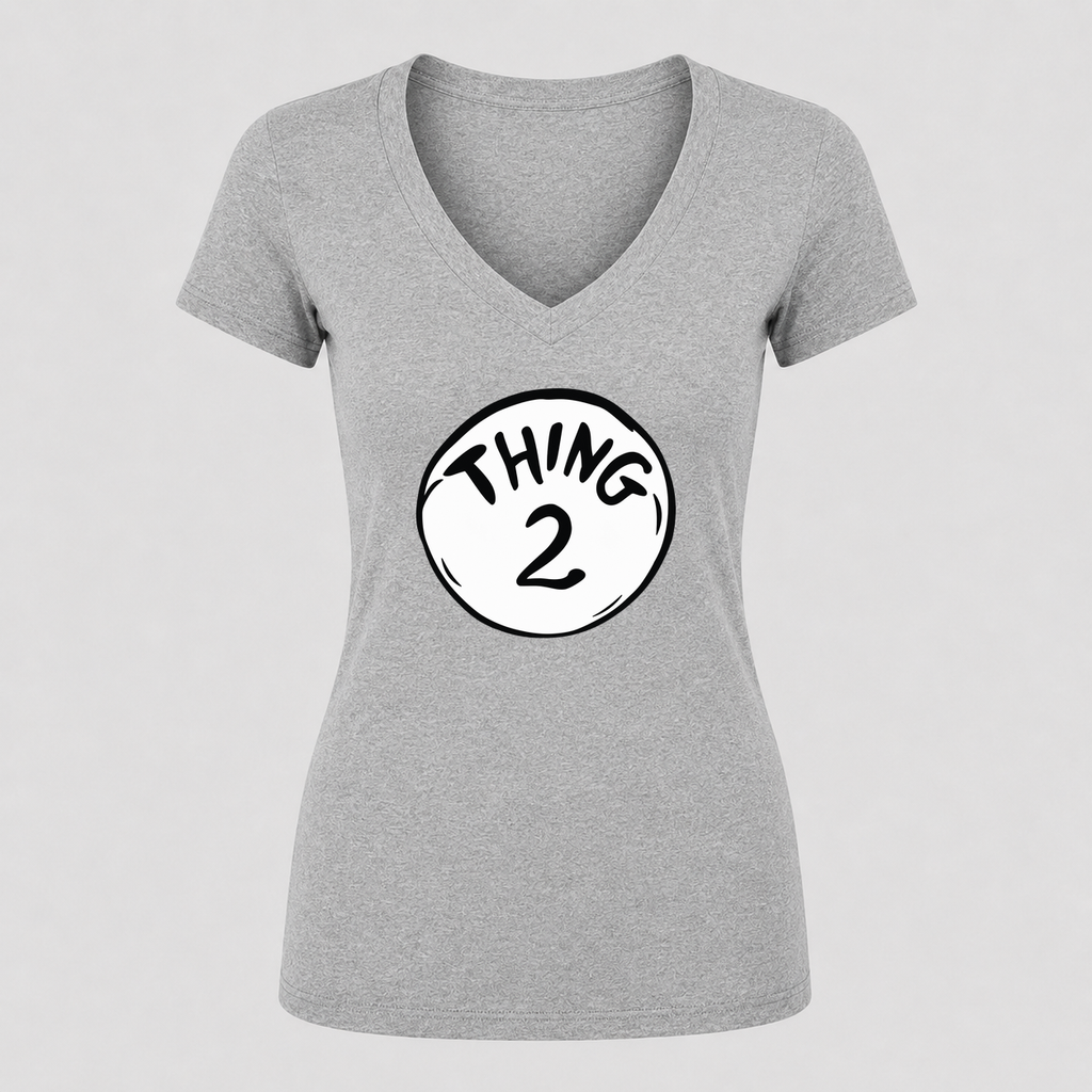 Women's Dr. Seuss Thing 2 V Neck T-Shirt in gray