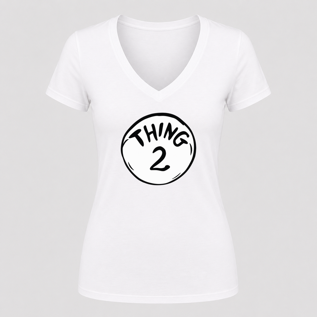 Women's Dr. Seuss Thing 2 V Neck T-Shirt in white