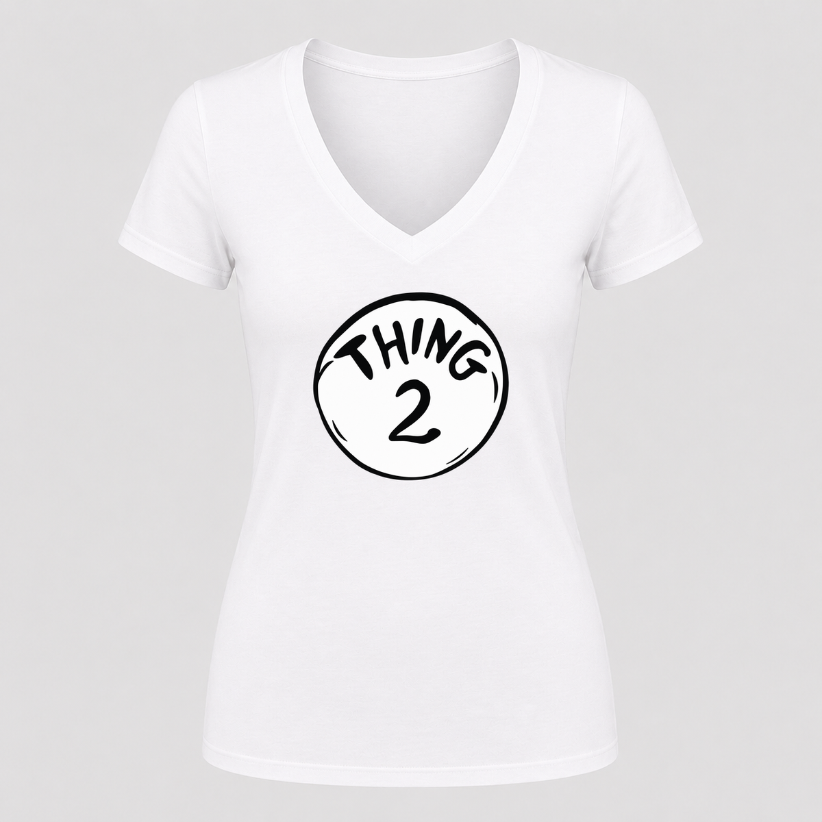 Women's Dr. Seuss Thing 2 V Neck T-Shirt in white