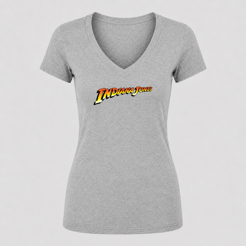 Women's Indiana Jones V Neck T-Shirt in gray