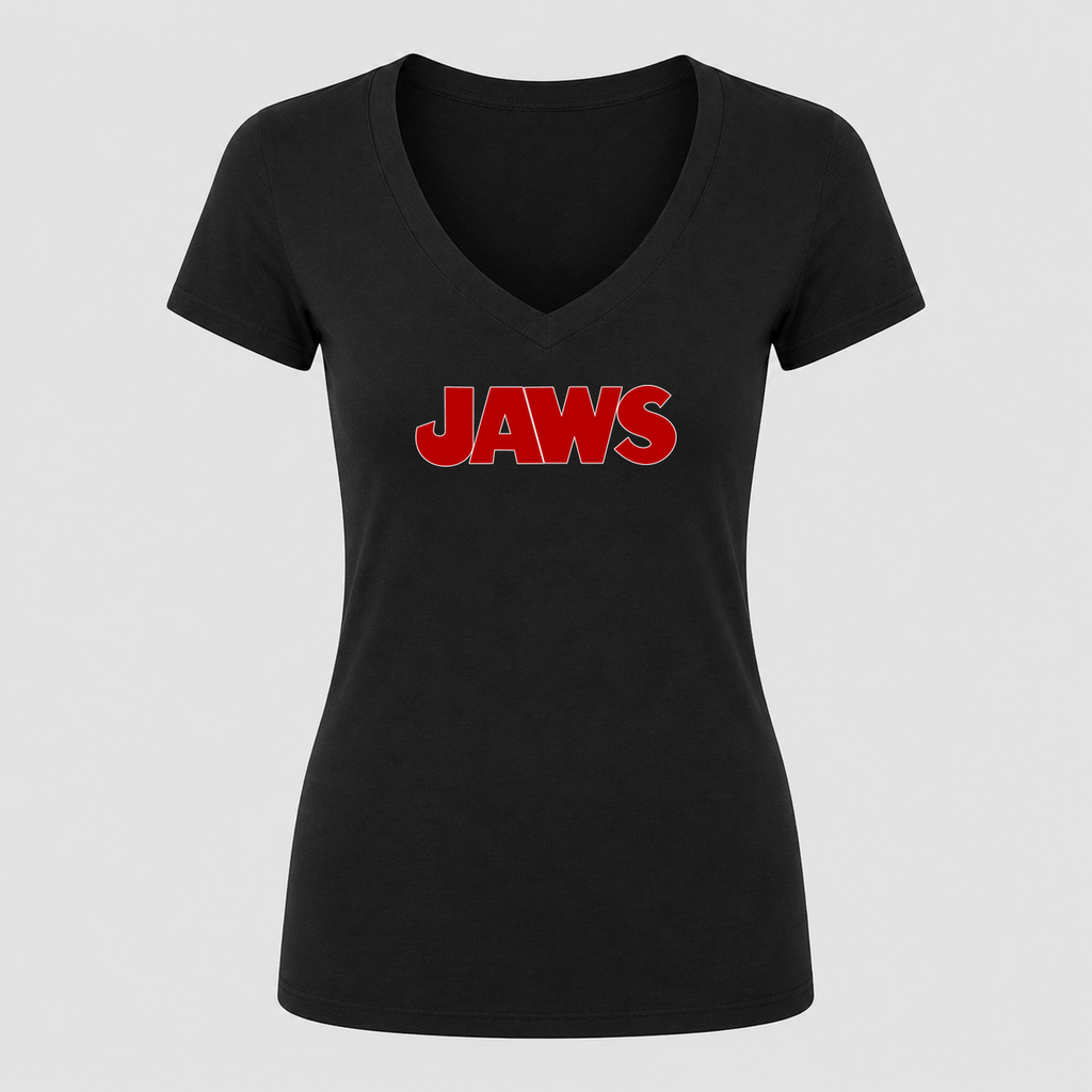 Women's Jaws V Neck T-Shirt in black