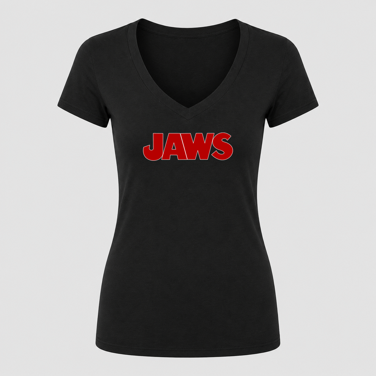 Women's Jaws V Neck T-Shirt in black