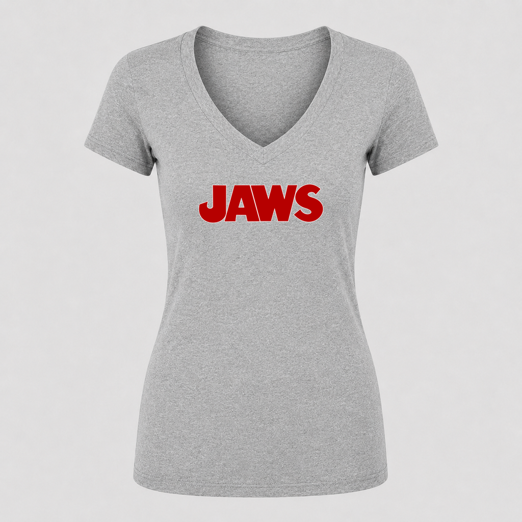 Women's Jaws V Neck T-Shirt in gray