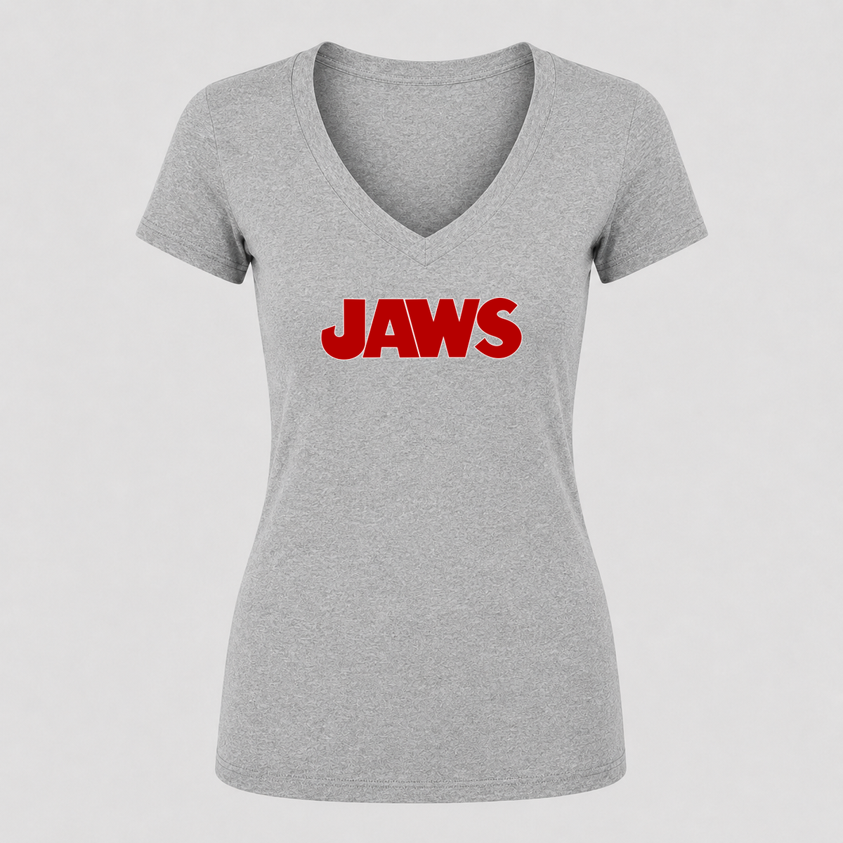 Women's Jaws V Neck T-Shirt in gray