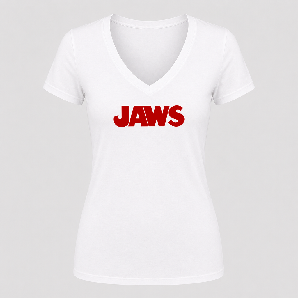 Women's Jaws V Neck T-Shirt in white