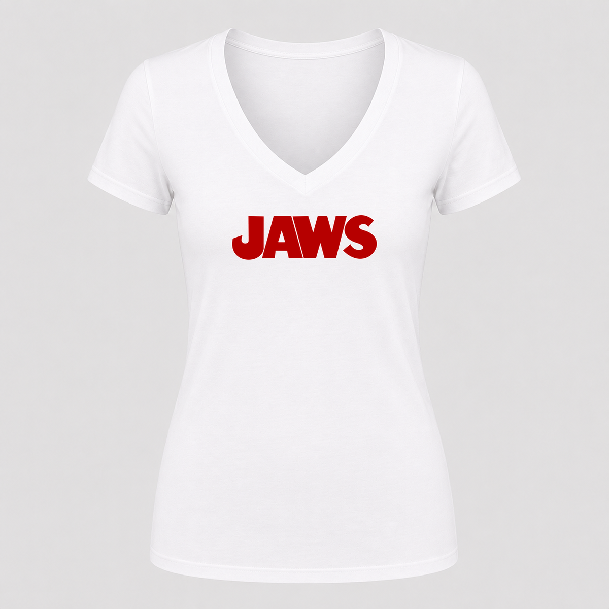 Women's Jaws V Neck T-Shirt in white
