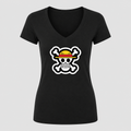 Women's Straw Hat Luffy V Neck T-Shirt in black