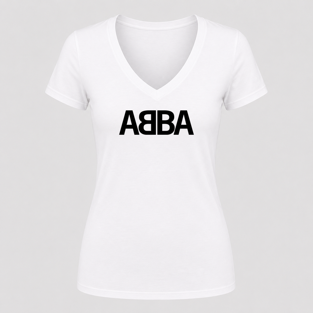 Women's ABBA V Neck T-Shirt in white