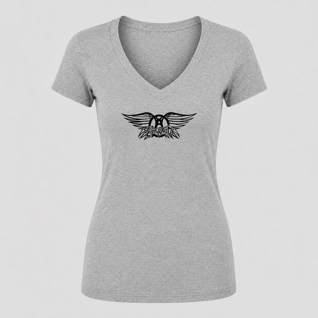 Women's Aerosmith V Neck T-Shirt in gray