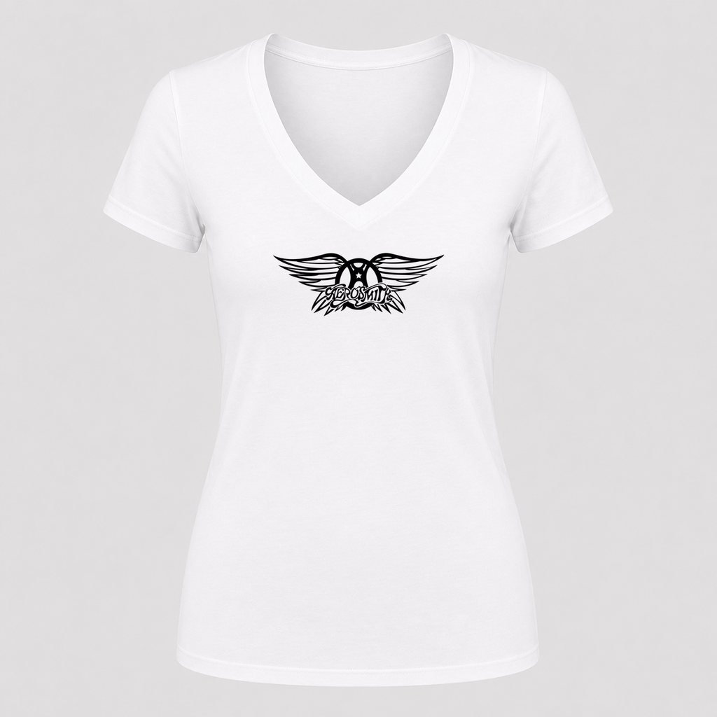 Women's Aerosmith V Neck T-Shirt in white