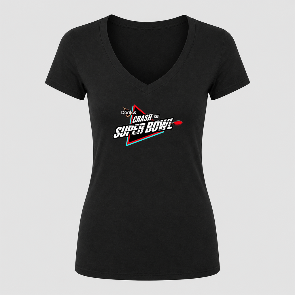 Women's Crash the Super Bowl V Neck T-Shirt in black
