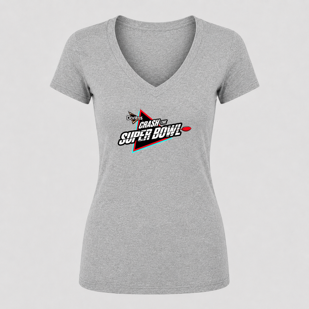 Women's Crash the Super Bowl V Neck T-Shirt in gray