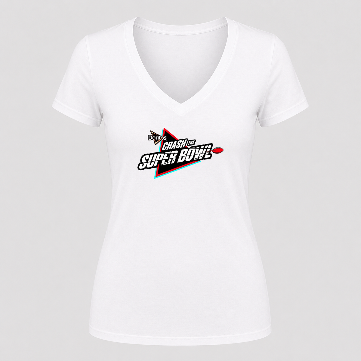 Women's Crash the Super Bowl V Neck T-Shirt in white
