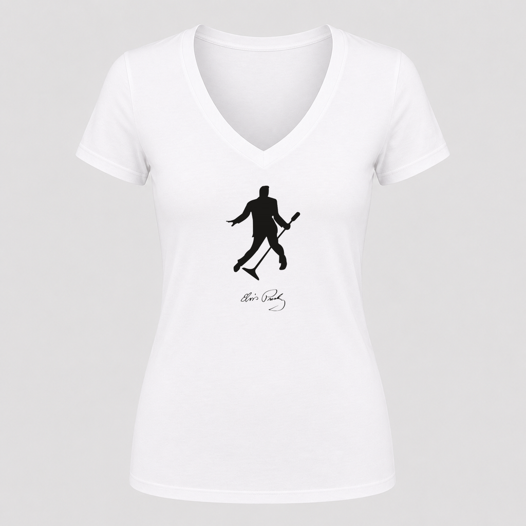 Women's Elvis Presley V Neck T-Shirt in white