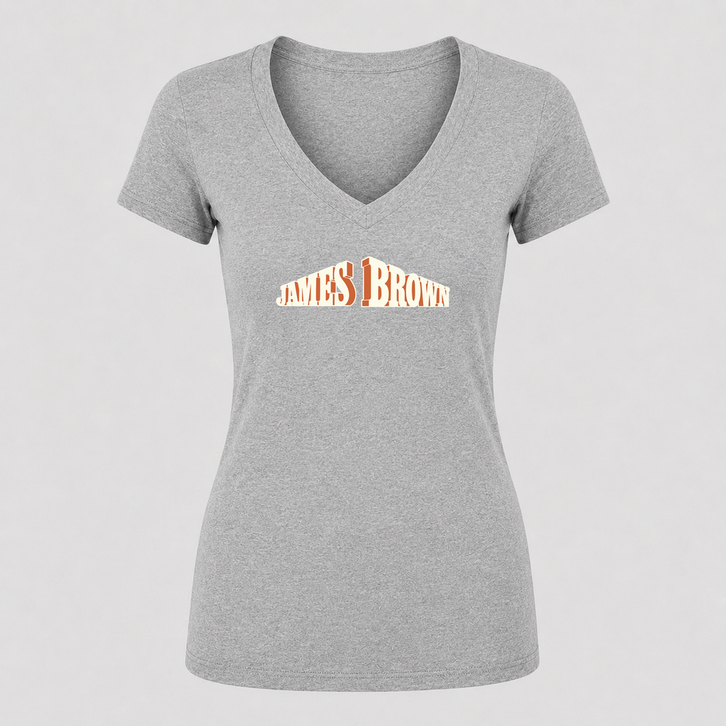 Women's James Brown V Neck T-Shirt in gray