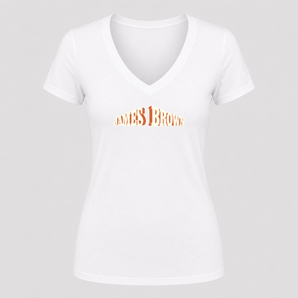 Women's James Brown V Neck T-Shirt in white