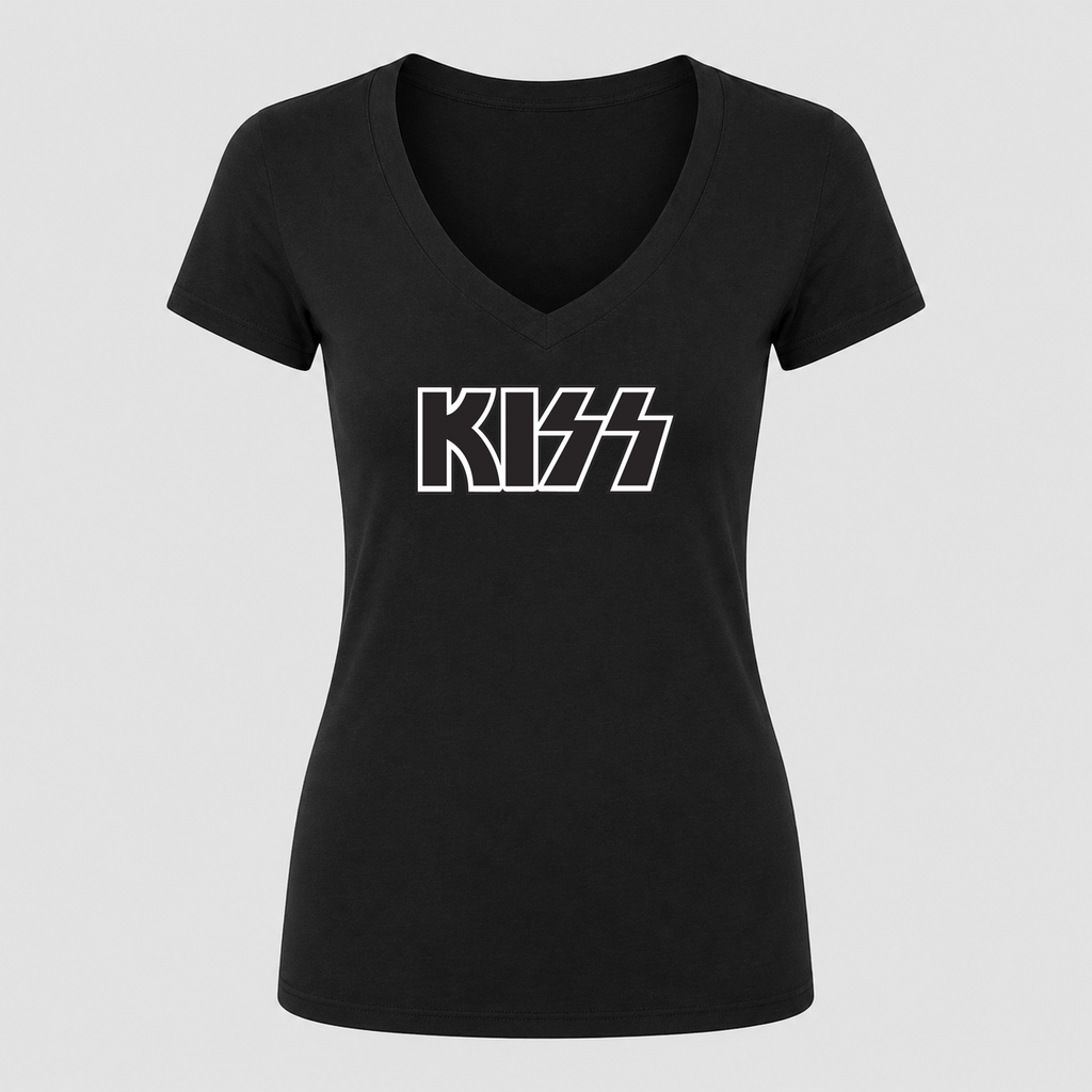 Women's KISS V Neck T-Shirt in black