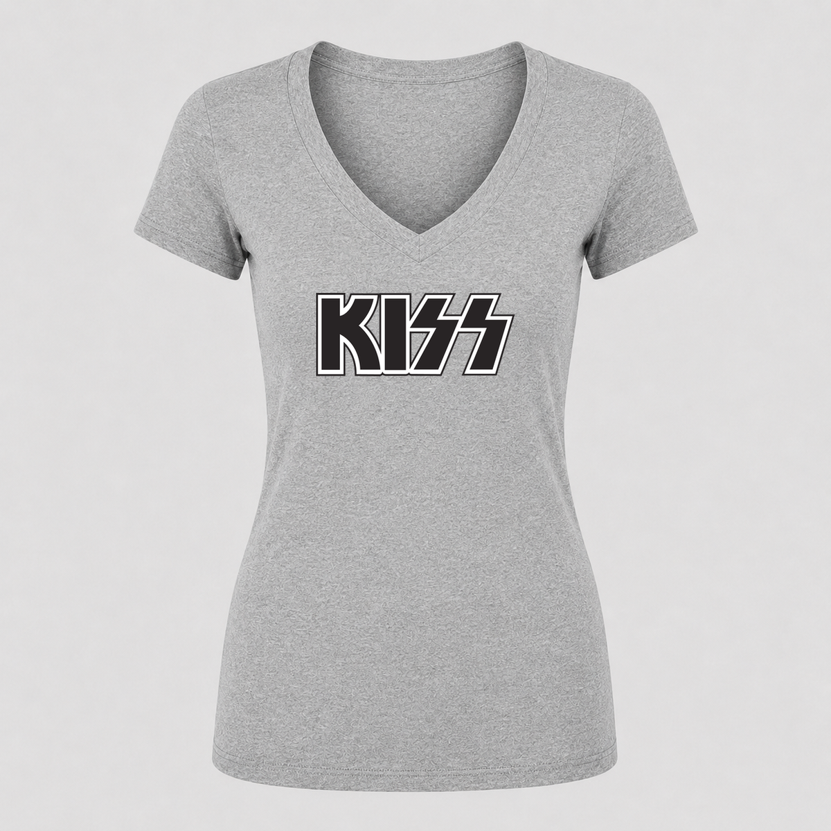 Women's KISS V Neck T-Shirt in gray