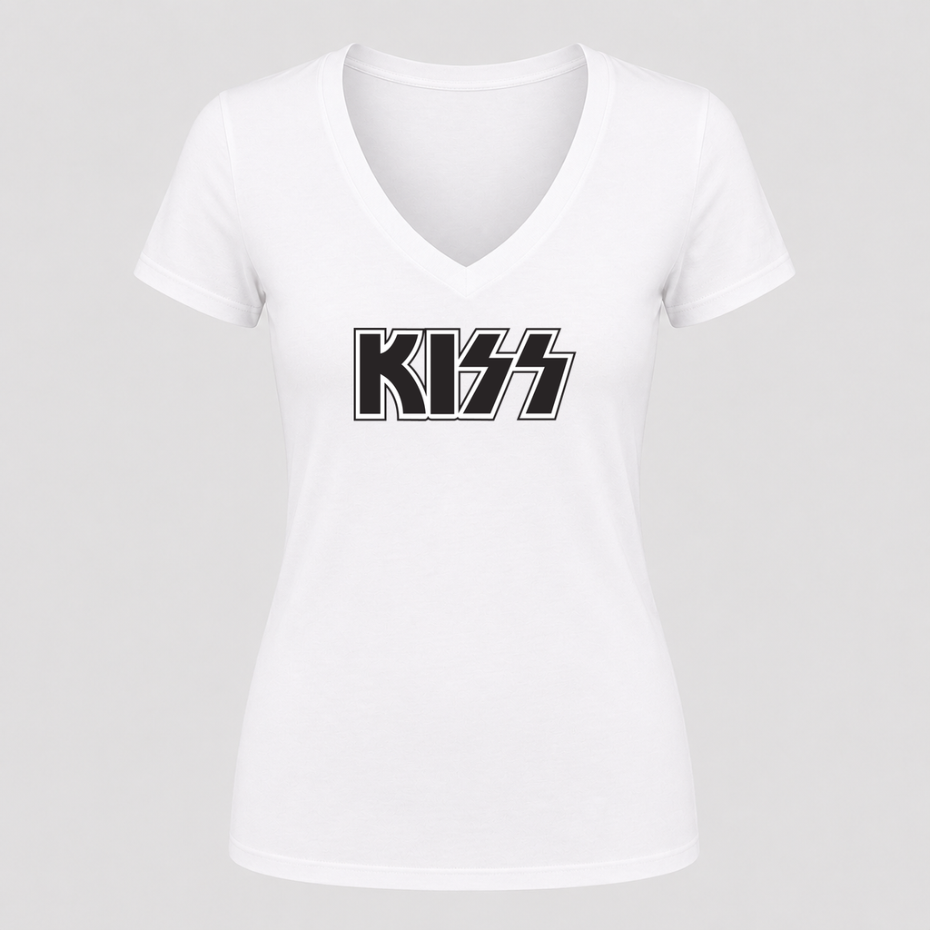 Women's KISS V Neck T-Shirt in white