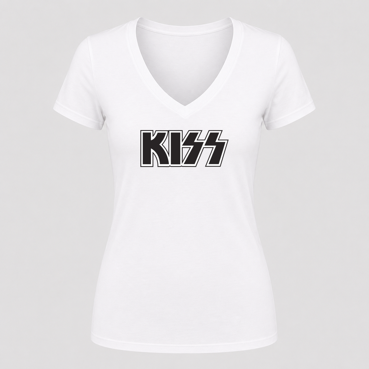 Women's KISS V Neck T-Shirt in white