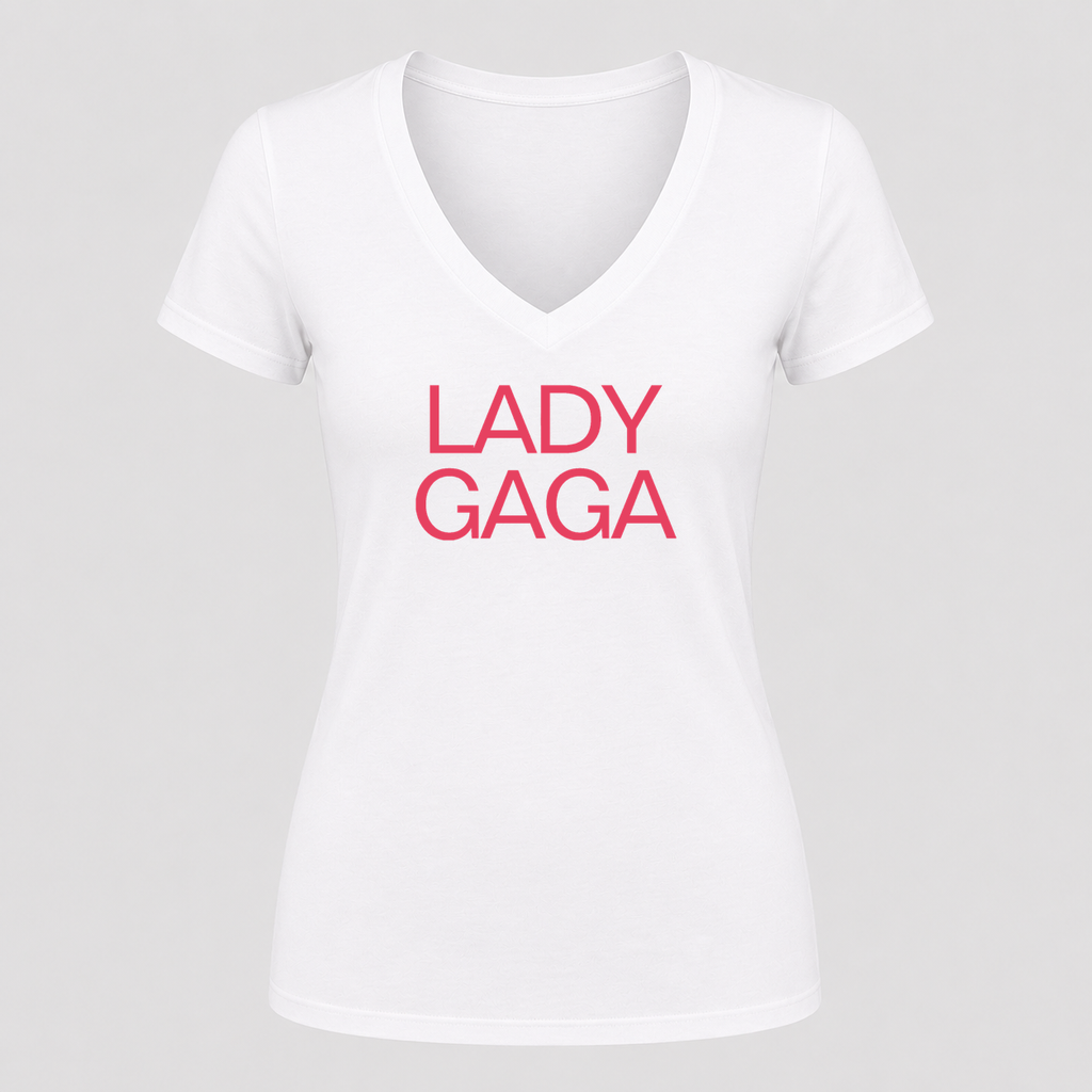 Women's Lady Gaga V Neck T-Shirt in white