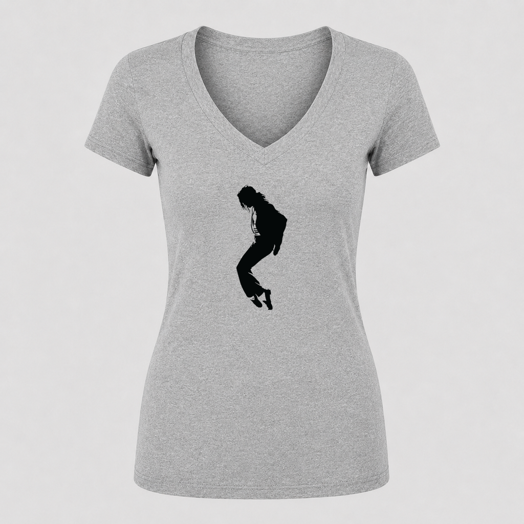 Women's Michael Jackson V Neck T-Shirt in gray