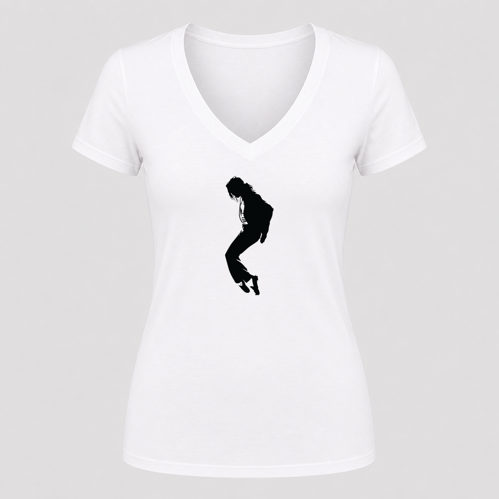 Women's Michael Jackson V Neck T-Shirt in white