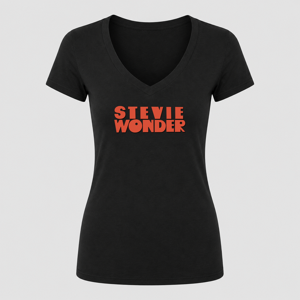 Women's Stevie Wonder V Neck T-Shirt in black