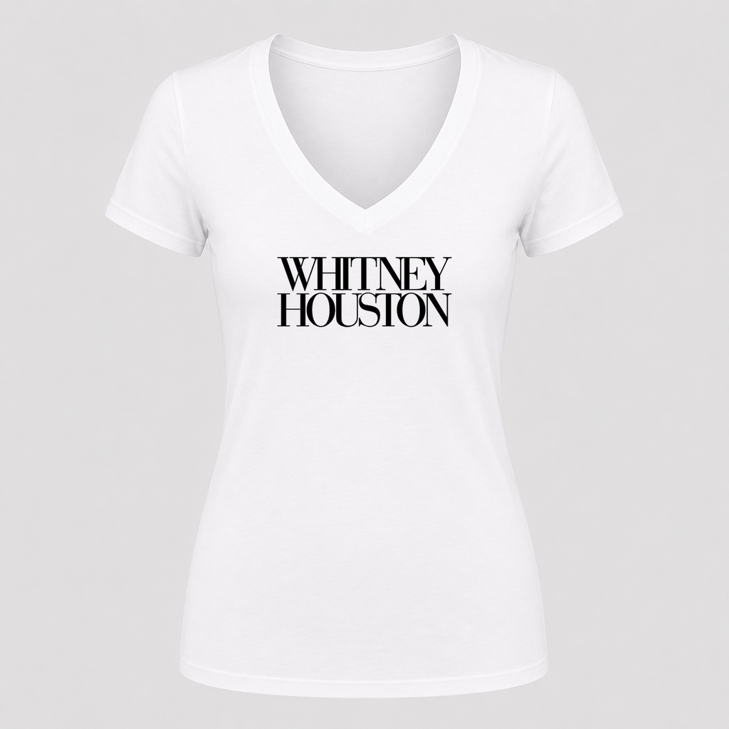 Women's Whitney Houston V Neck T-Shirt in white